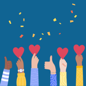 icon of hands holding hearts in celebration